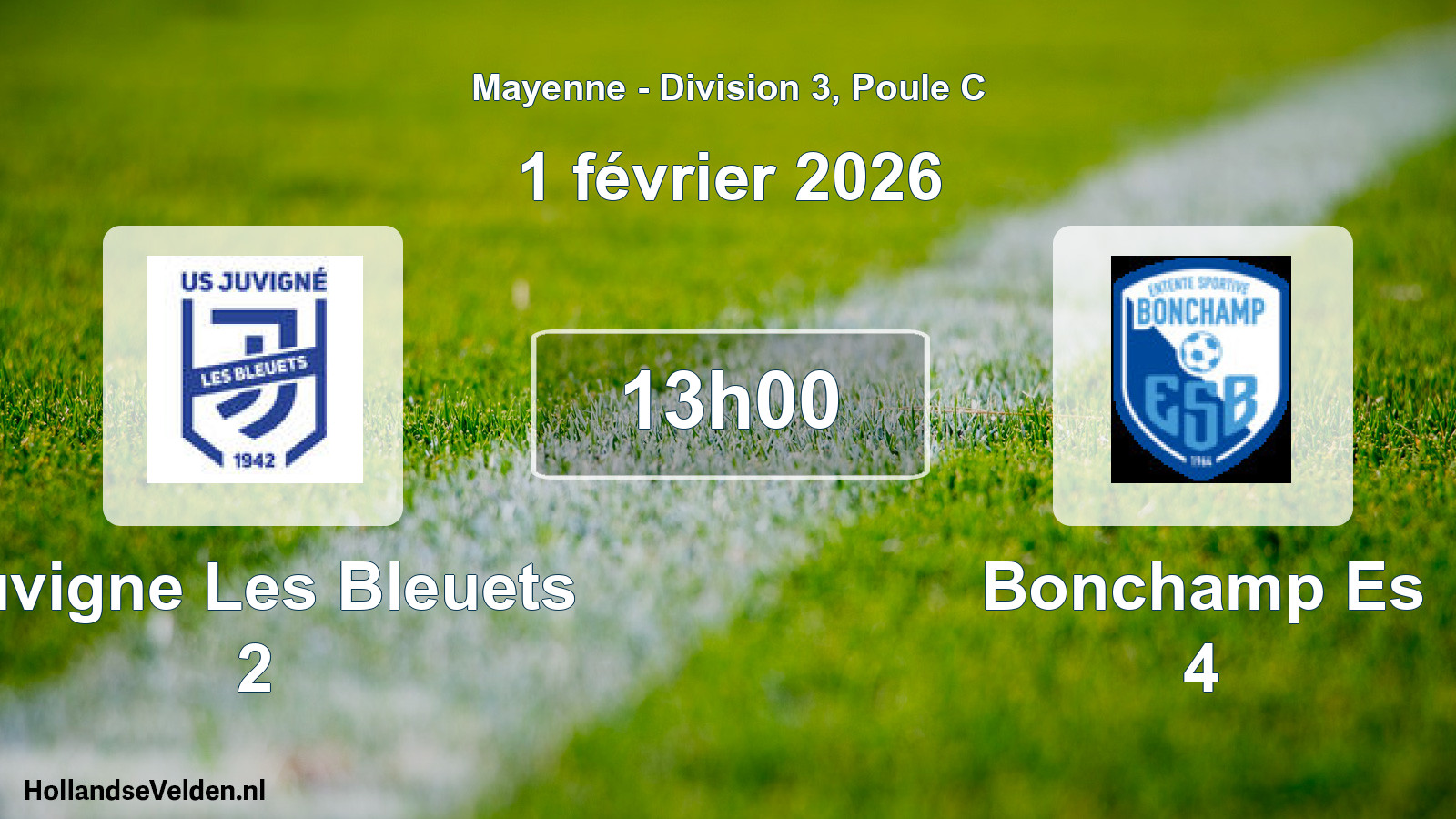 Geplande wedstrijd: Juvigne Les Bleuets 2 - Bonchamp Es 4 (1 février 2026)