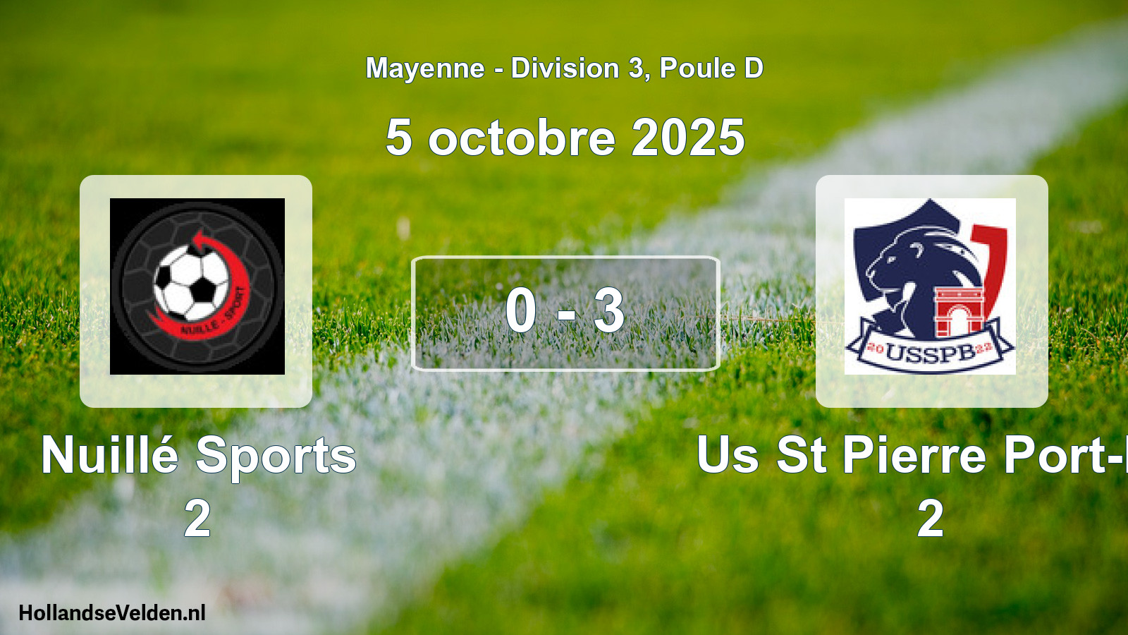 Total number of matches played: Nuillé Sports 2 - Us St Pierre Port-b. 2 0 - 3 (5 October 2025)