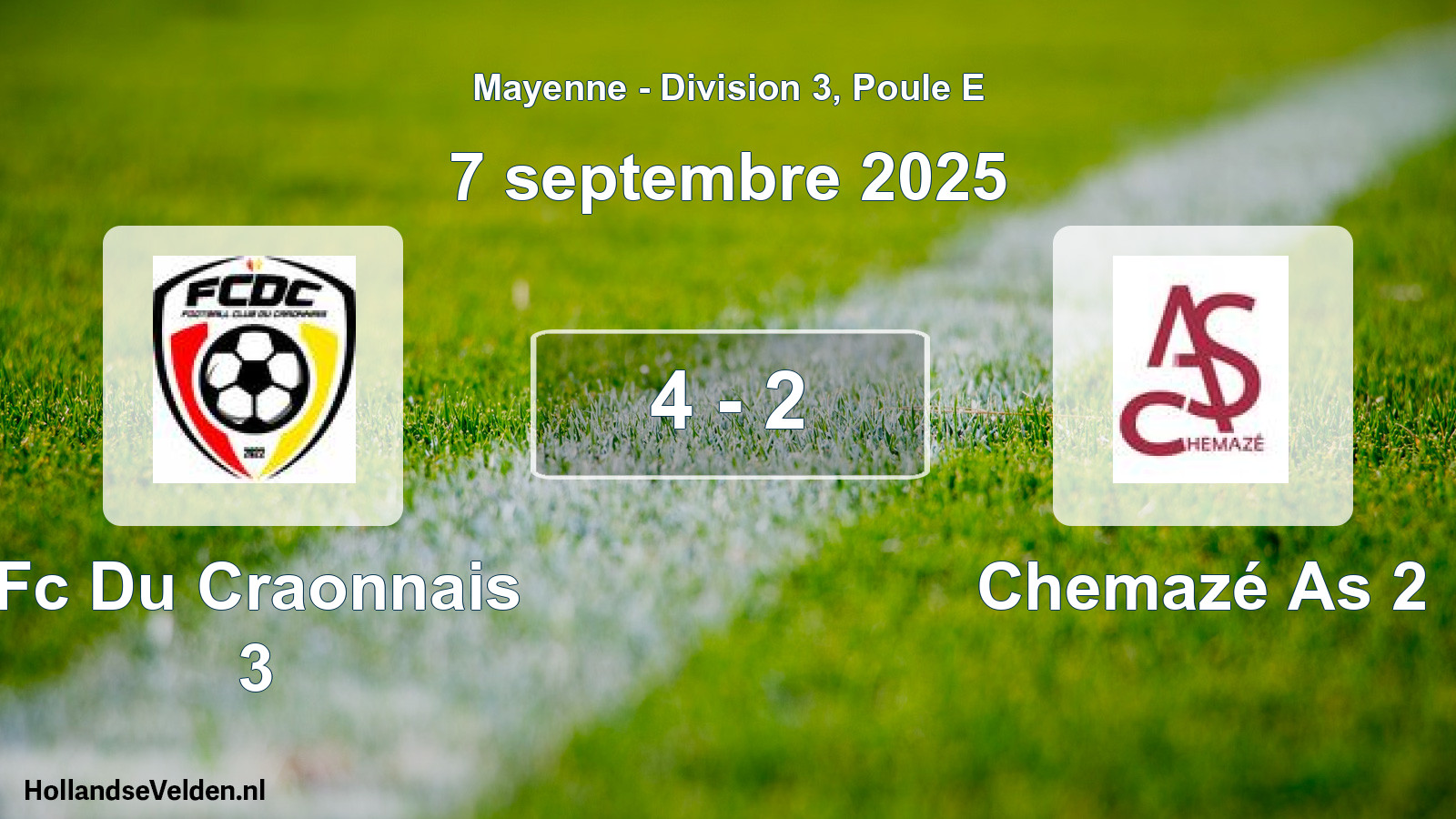 Gespeelde wedstrijd: Fc Du Craonnais 3 - Chemazé As 2 4 - 2 (7 septembre 2025)
