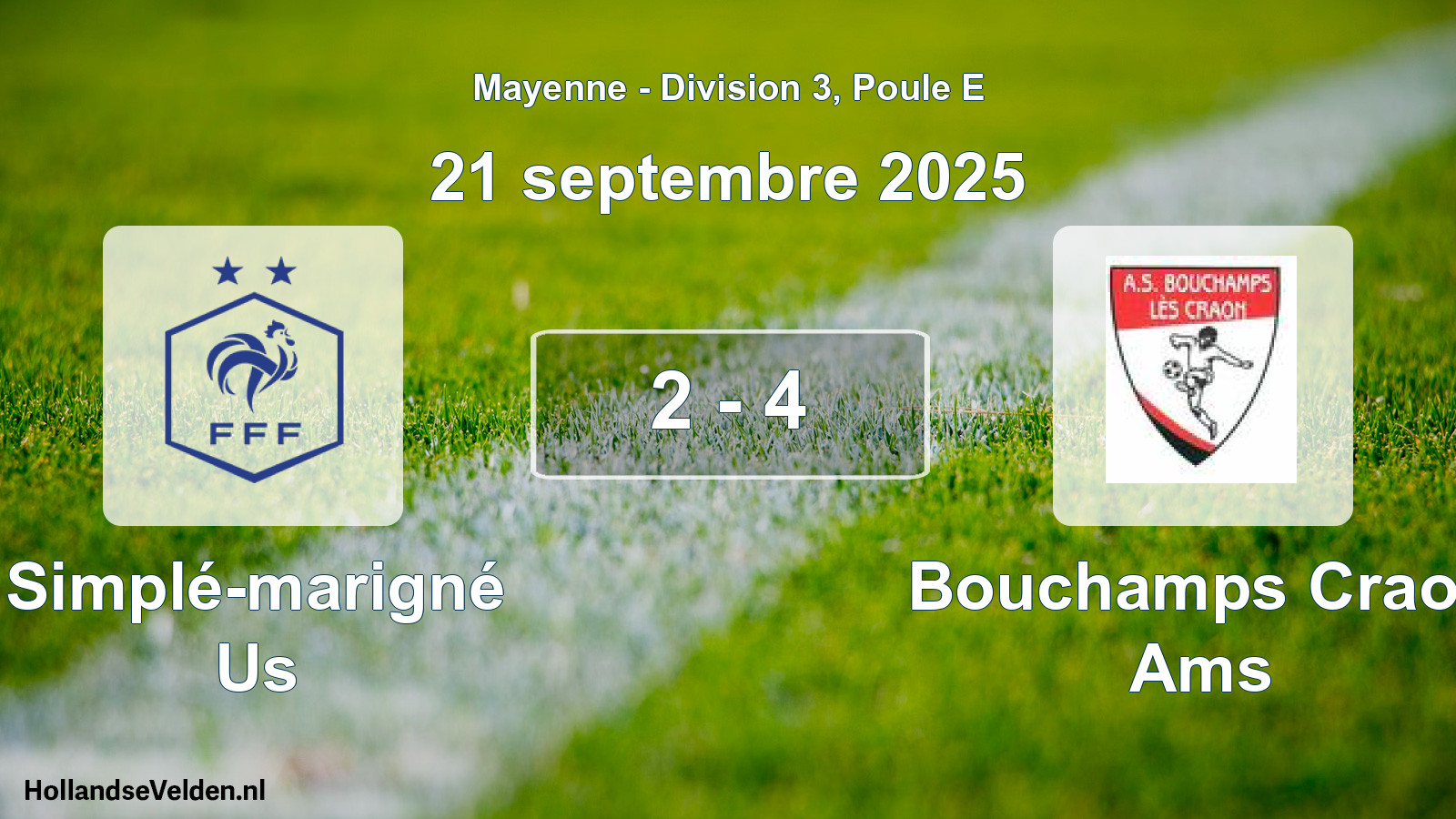 Gespeelde wedstrijd: Simplé-marigné Us - Bouchamps Craon Ams 2 - 4 (21 septembre 2025)