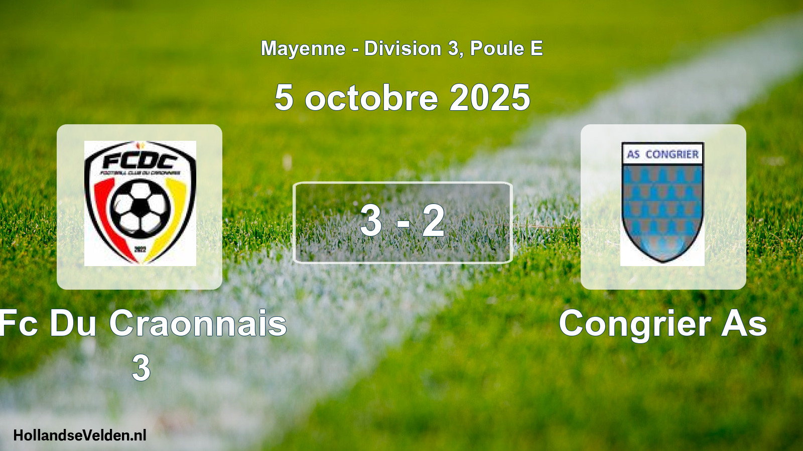 Gespeelde wedstrijd: Fc Du Craonnais 3 - Congrier As 3 - 2 (5 octobre 2025)