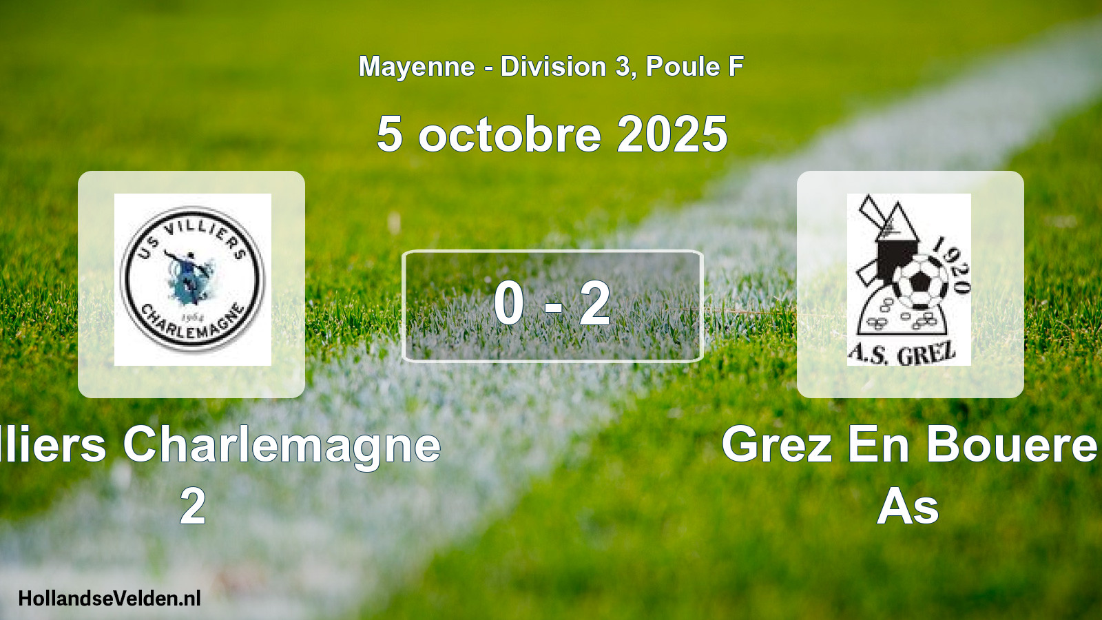 Total number of matches played: Villiers Charlemagne 2 - Grez En Bouere As 0 - 2 (5 October 2025)