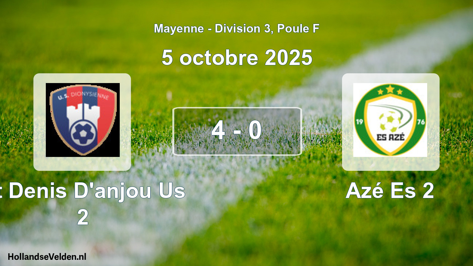 Gespeelde wedstrijd: St Denis D'anjou Us 2 - Azé Es 2 4 - 0 (5 oktober 2025)