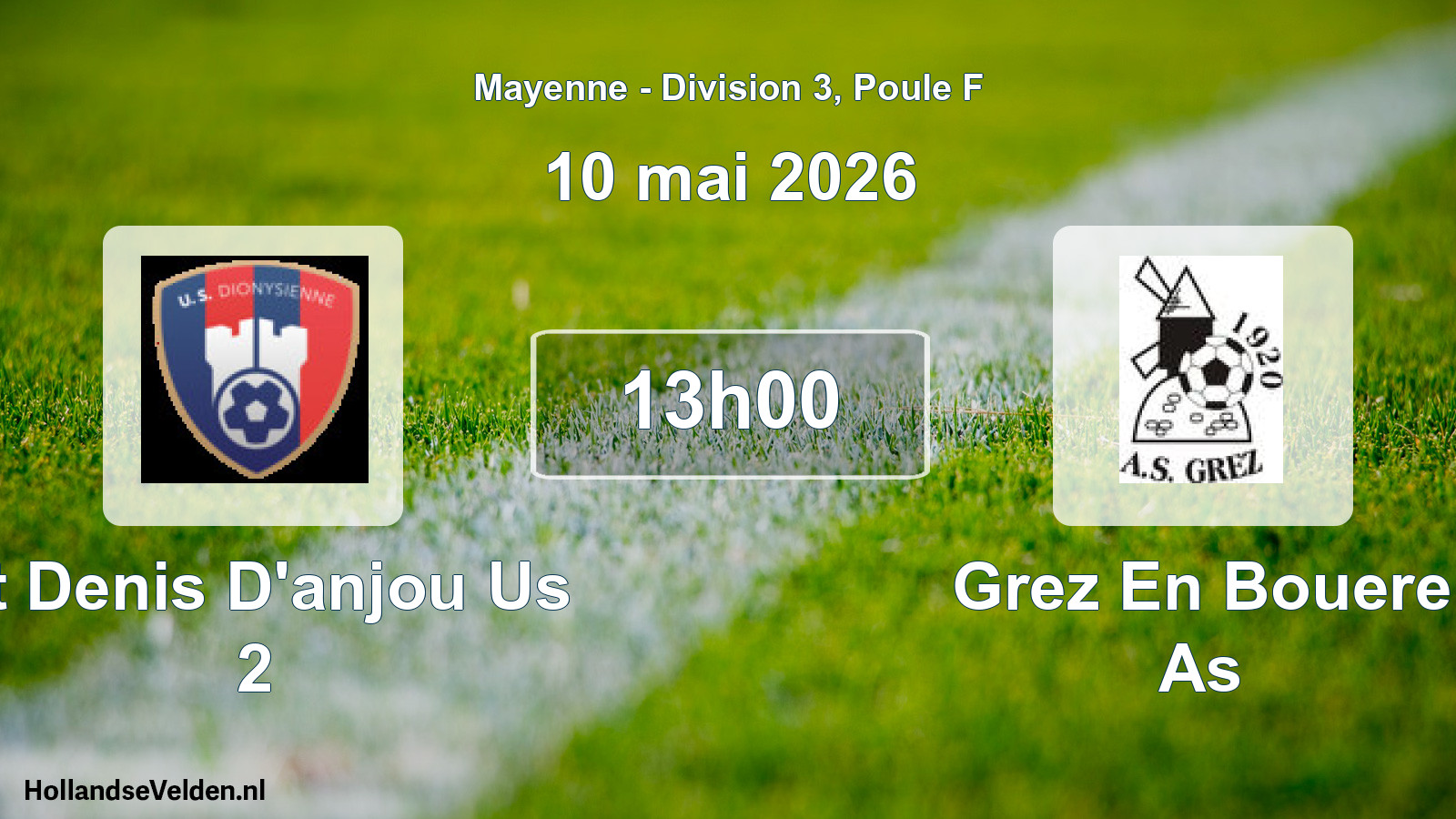 Geplande wedstrijd: St Denis D'anjou Us 2 - Grez En Bouere As (10 mai 2026)