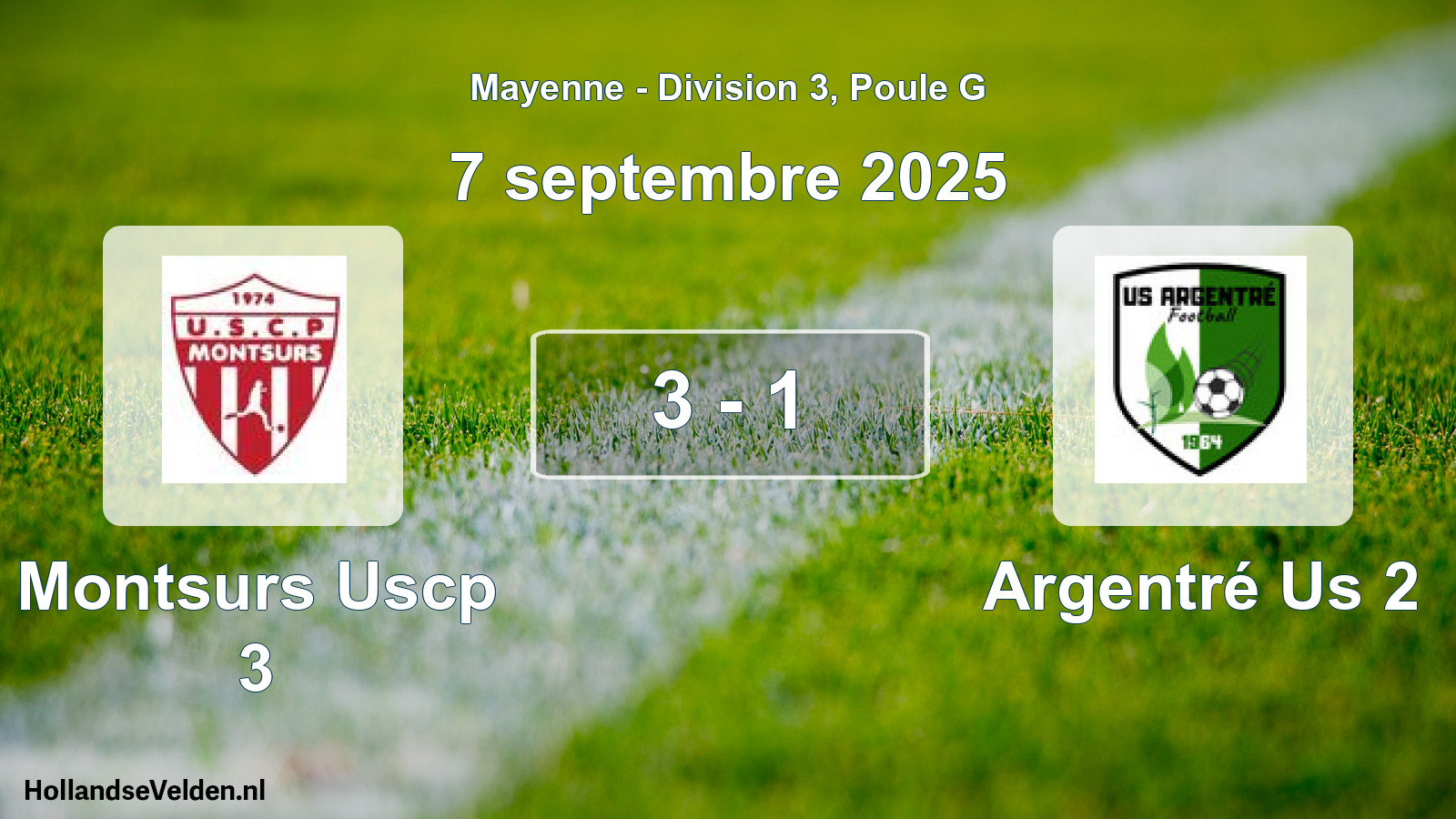 Gespeelde wedstrijd: Montsurs Uscp 3 - Argentré Us 2 3 - 1 (7 septembre 2025)