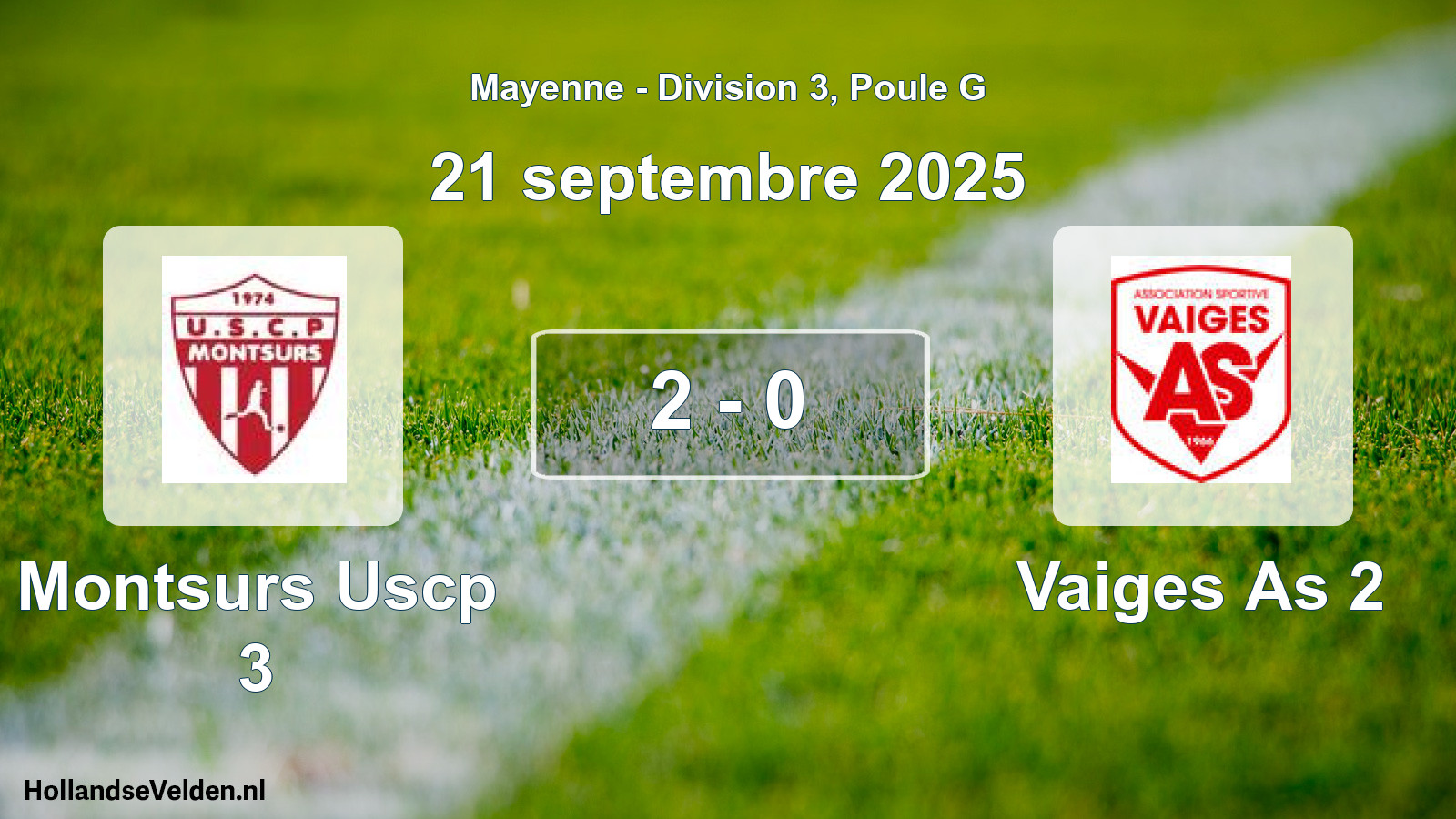 Gespeelde wedstrijd: Montsurs Uscp 3 - Vaiges As 2 2 - 0 (21 septembre 2025)