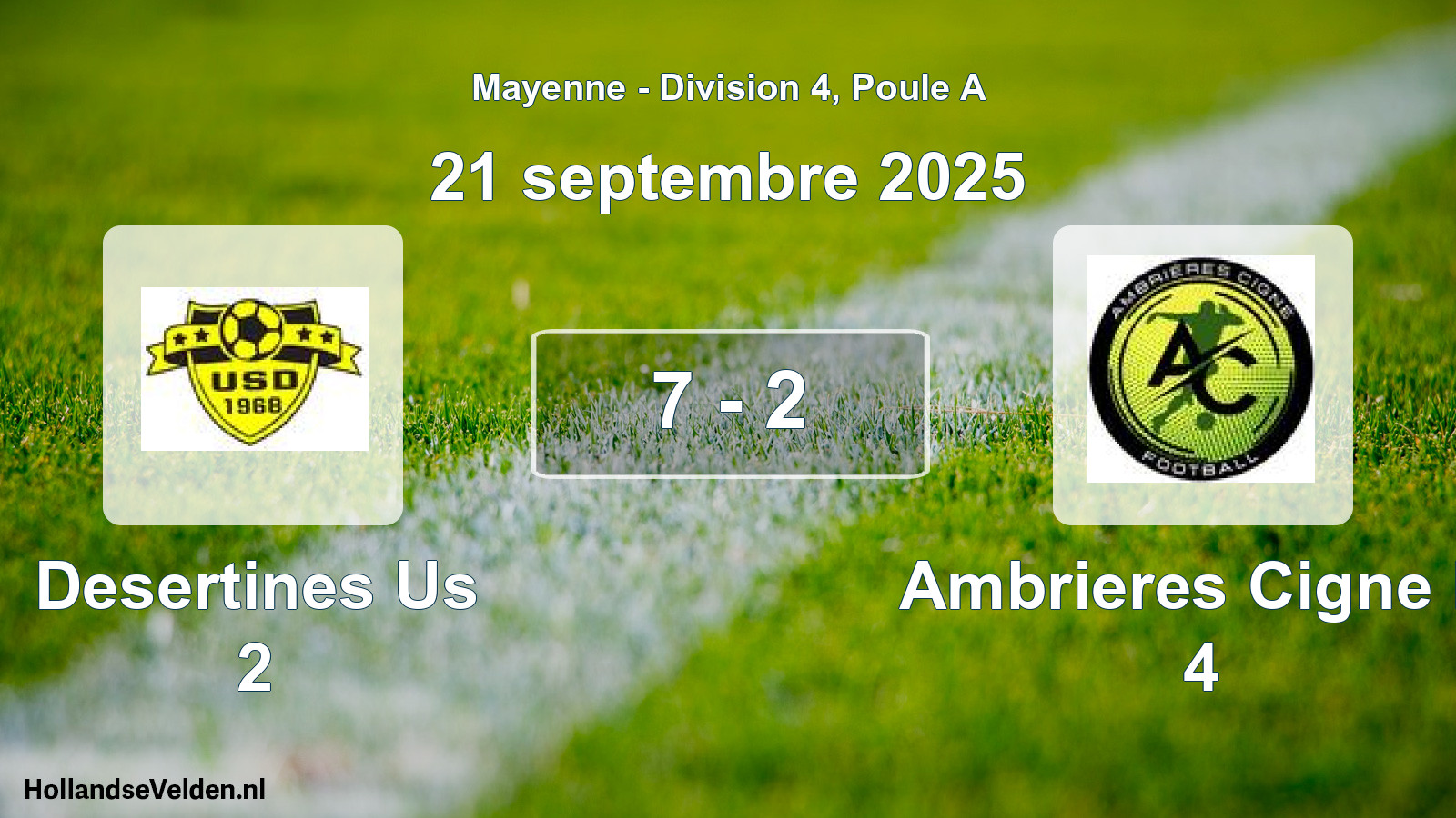 Gespeelde wedstrijd: Desertines Us 2 - Ambrieres Cigne F. 4 7 - 2 (21 septembre 2025)