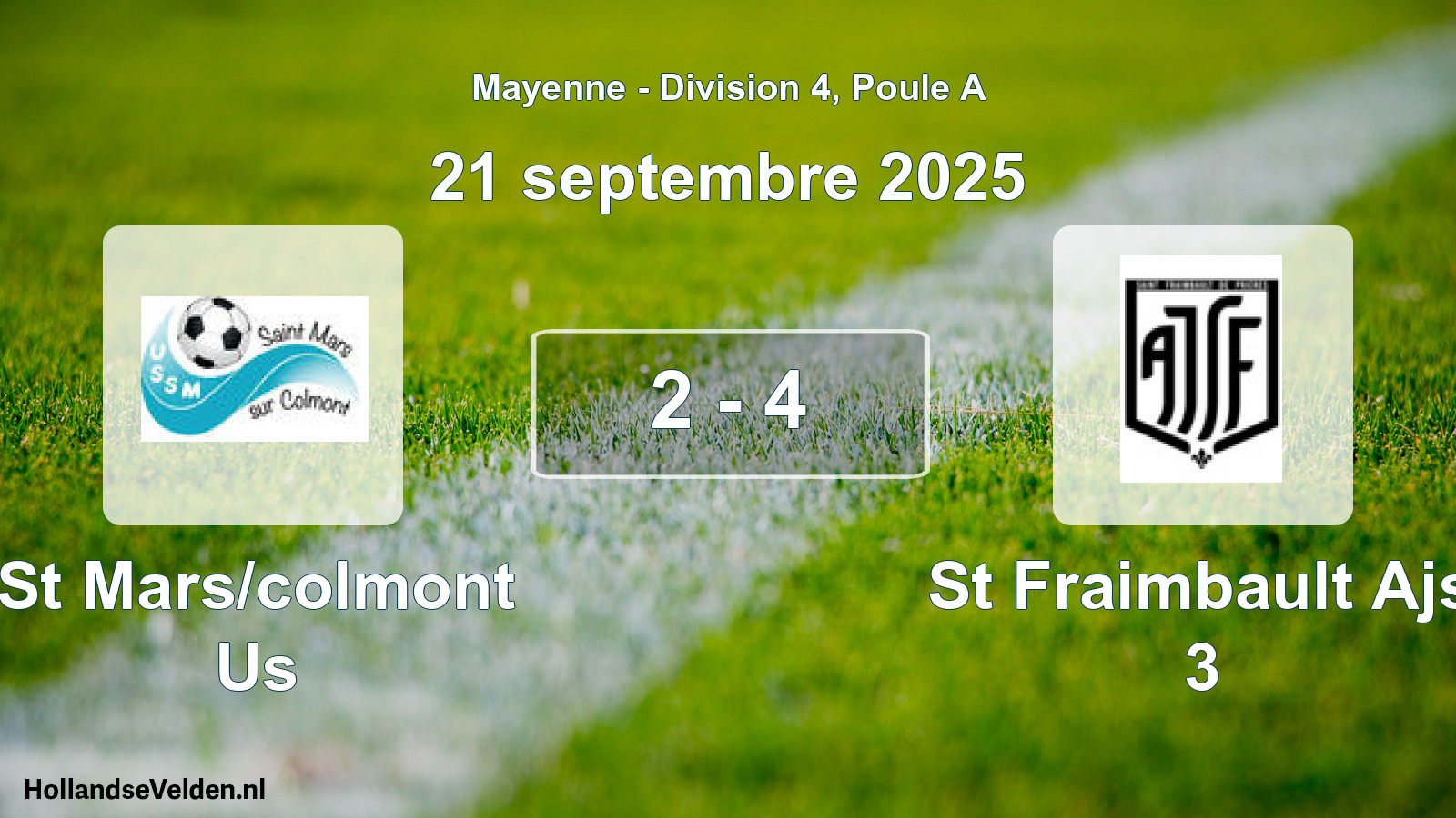 Gespeelde wedstrijd: St Mars/colmont Us - St Fraimbault Ajs 3 2 - 4 (21 septembre 2025)