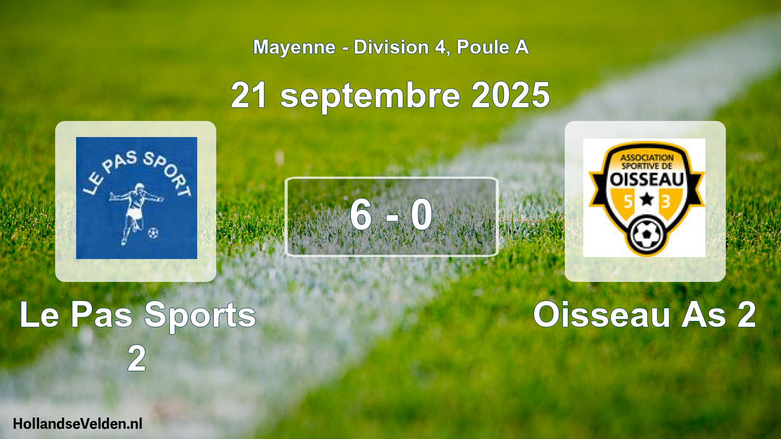 Gespeelde wedstrijd: Le Pas Sports 2 - Oisseau As 2 6 - 0 (21 septembre 2025)