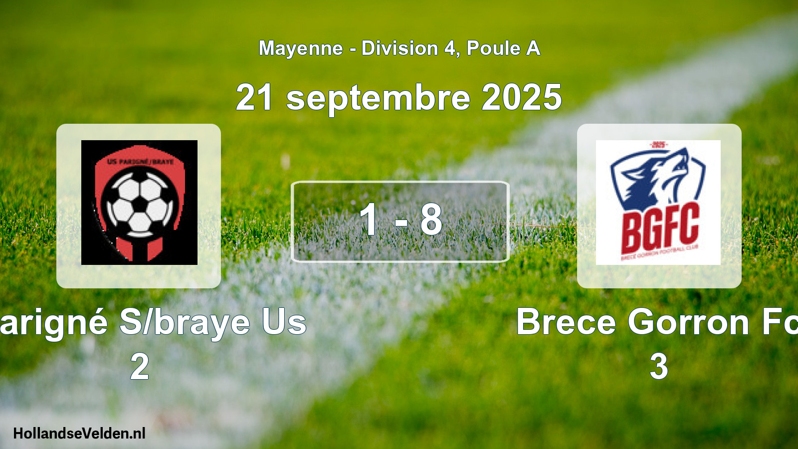 Total number of matches played: Parigné S/braye Us 2 - Brece Gorron Fc 3 1 - 8 (21 September 2025)