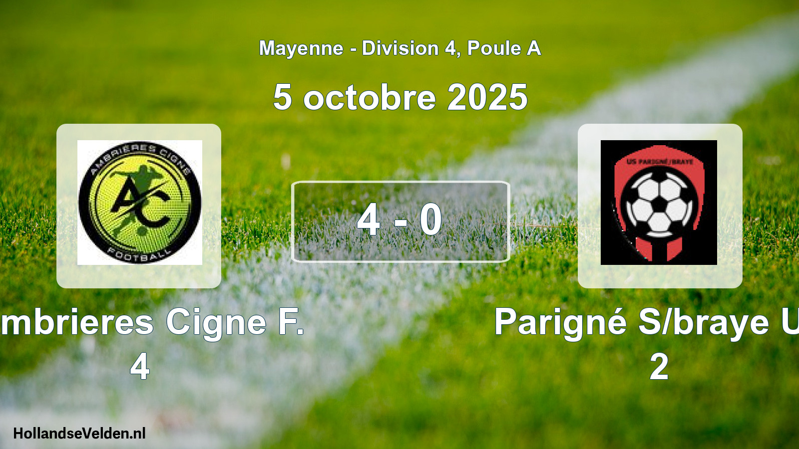 Gespeelde wedstrijd: Ambrieres Cigne F. 4 - Parigné S/braye Us 2 4 - 0 (5 octobre 2025)