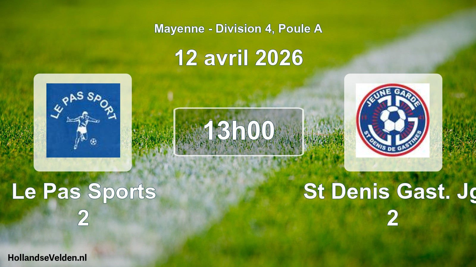 Geplande wedstrijd: Le Pas Sports 2 - St Denis Gast. Jg 2 (12 april 2026)