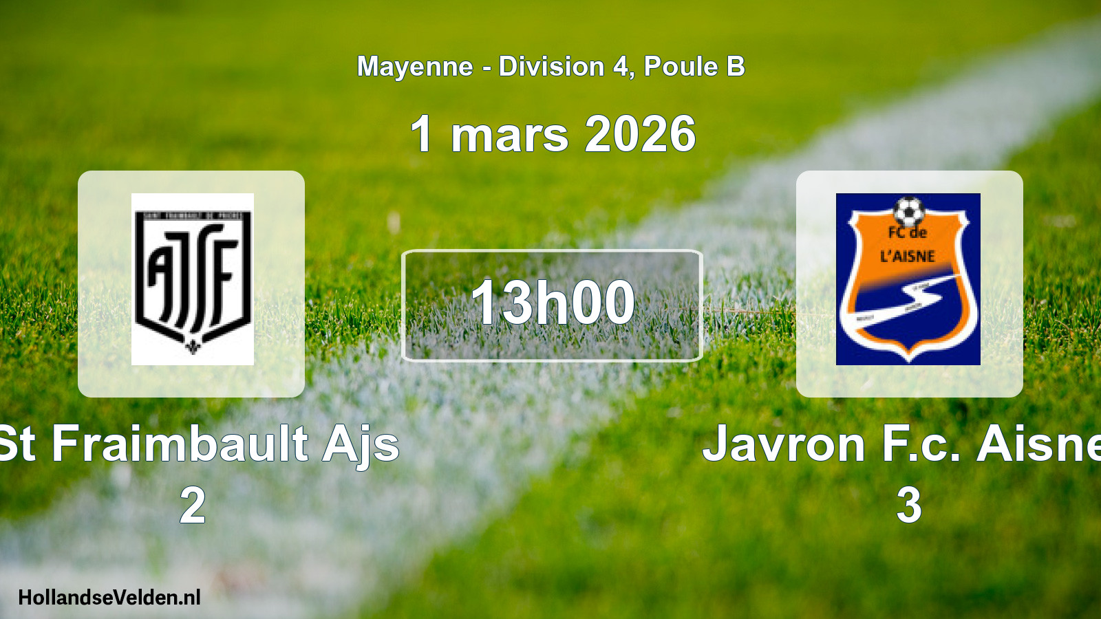 Geplande wedstrijd: St Fraimbault Ajs 2 - Javron F.c. Aisne 3 (1 mars 2026)