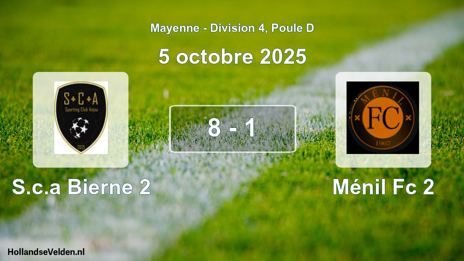 Gespeelde wedstrijd: S.c.a Bierne 2 - Ménil Fc 2 8 - 1 (5 oktober 2025)