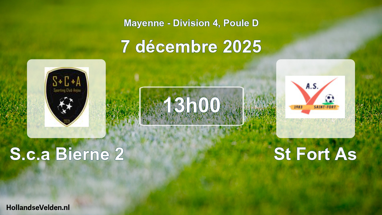 Geplande wedstrijd: S.c.a Bierne 2 - St Fort As (7 décembre 2025)