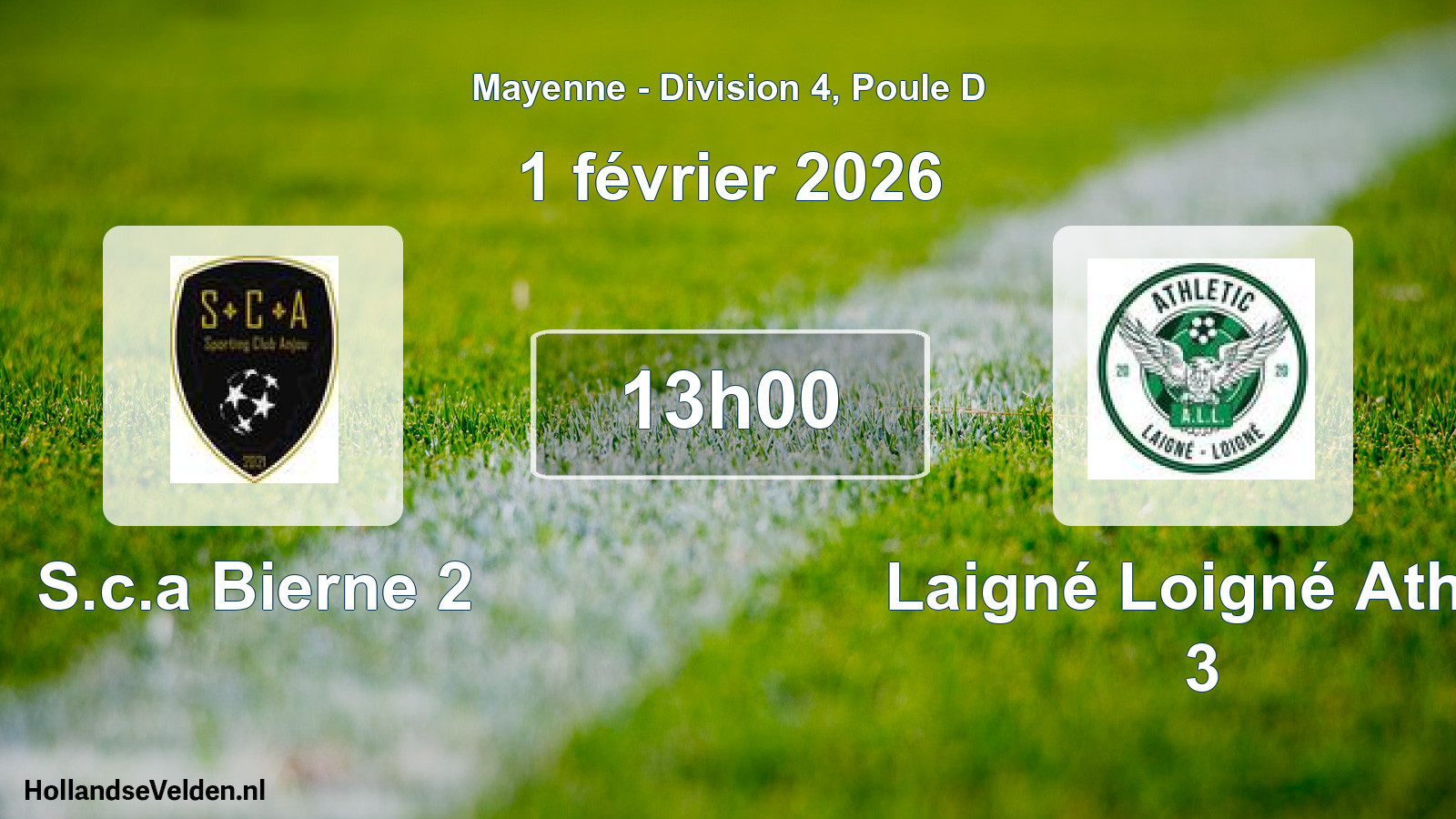 Scheduled Match: S.c.a Bierne 2 - Laigné Loigné Athle 3 (1 February 2026)