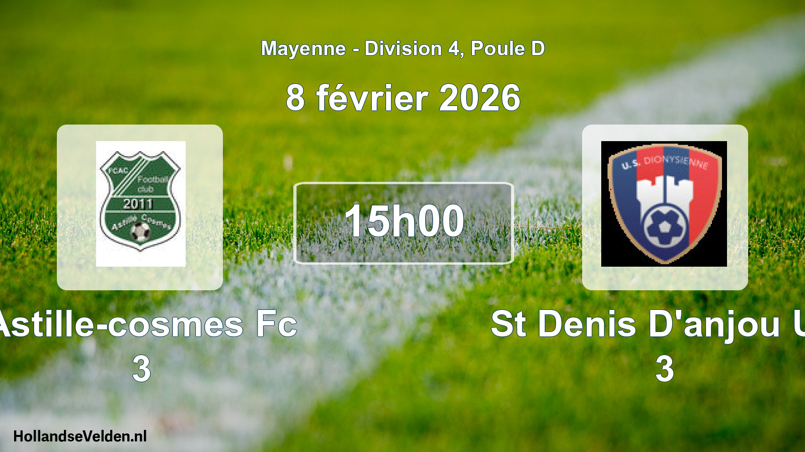 Geplande wedstrijd: Astille-cosmes Fc 3 - St Denis D'anjou Us 3 (8 februari 2026)