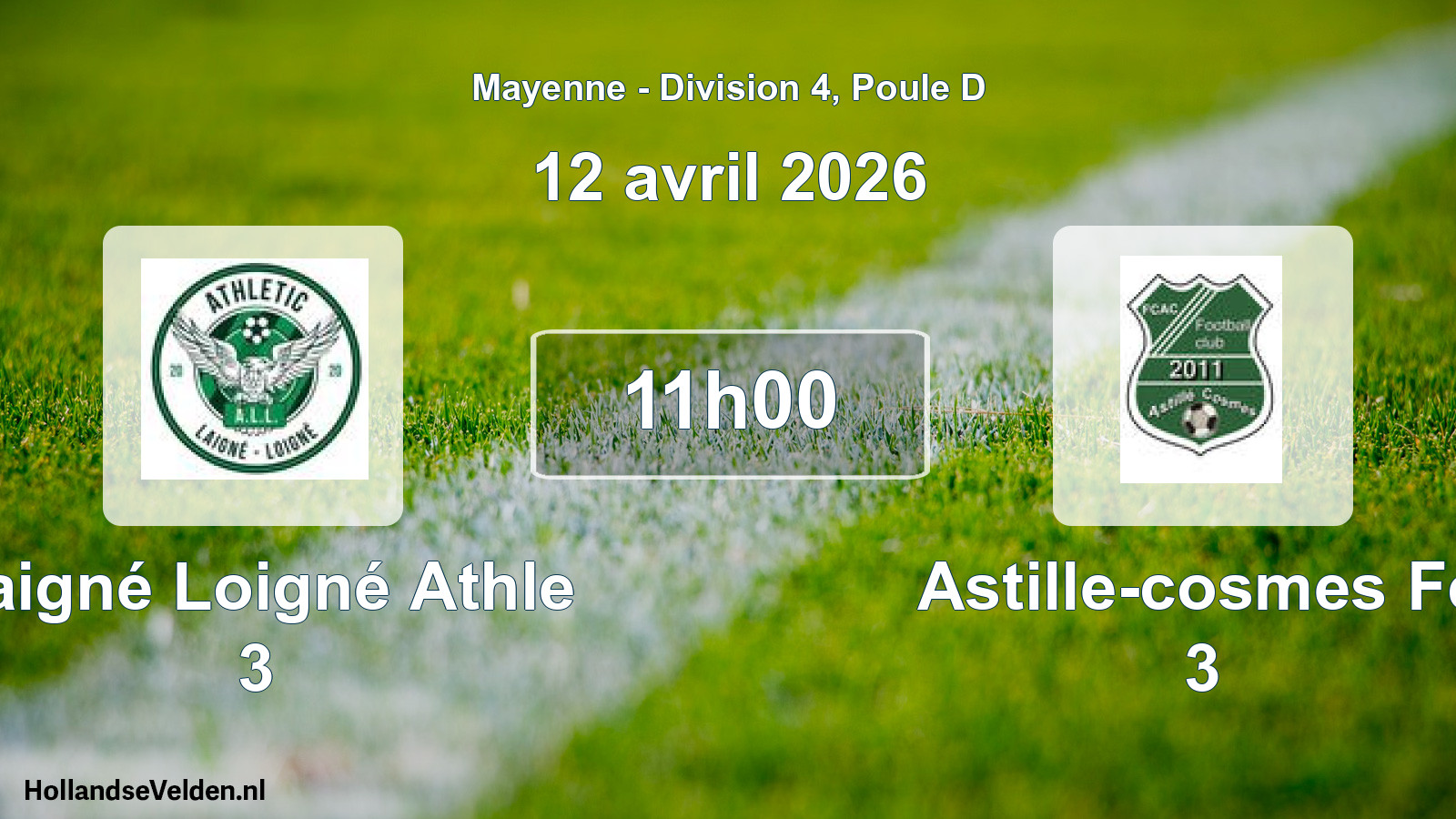 Geplande wedstrijd: Laigné Loigné Athle 3 - Astille-cosmes Fc 3 (12 april 2026)