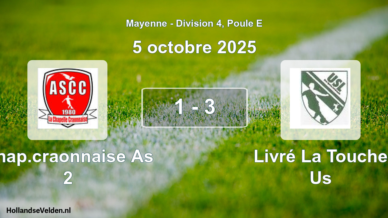Gespeelde wedstrijd: Chap.craonnaise As 2 - Livré La Touche Us 1 - 3 (5 octobre 2025)