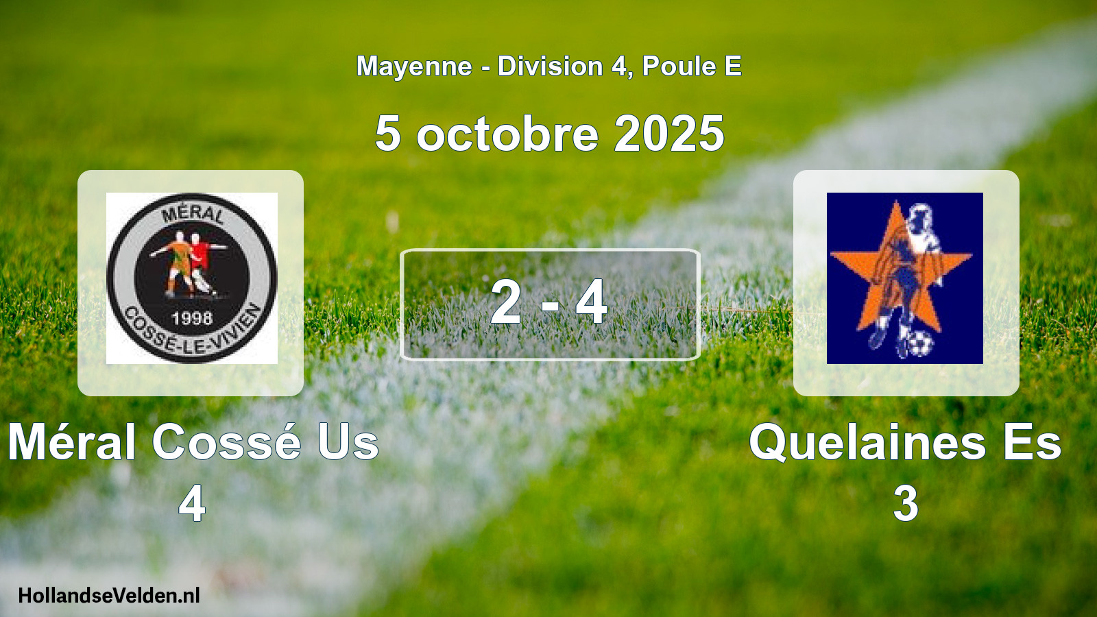 Gespeelde wedstrijd: Méral Cossé Us 4 - Quelaines Es 3 2 - 4 (5 octobre 2025)