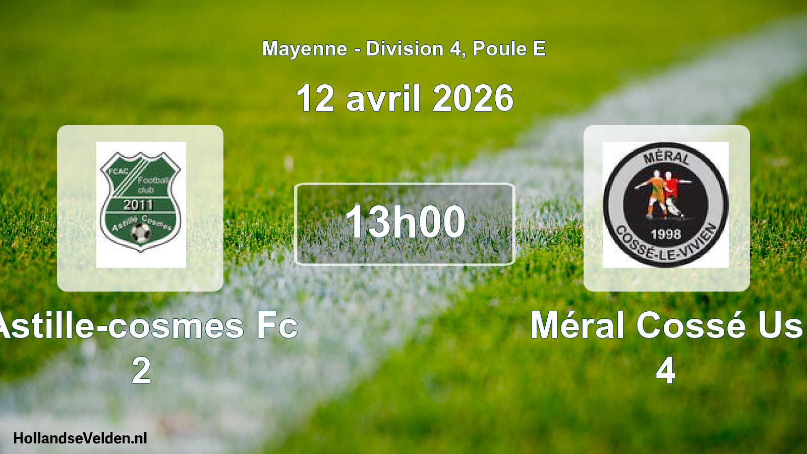 Scheduled Match: Astille-cosmes Fc 2 - Méral Cossé Us 4 (12 April 2026)