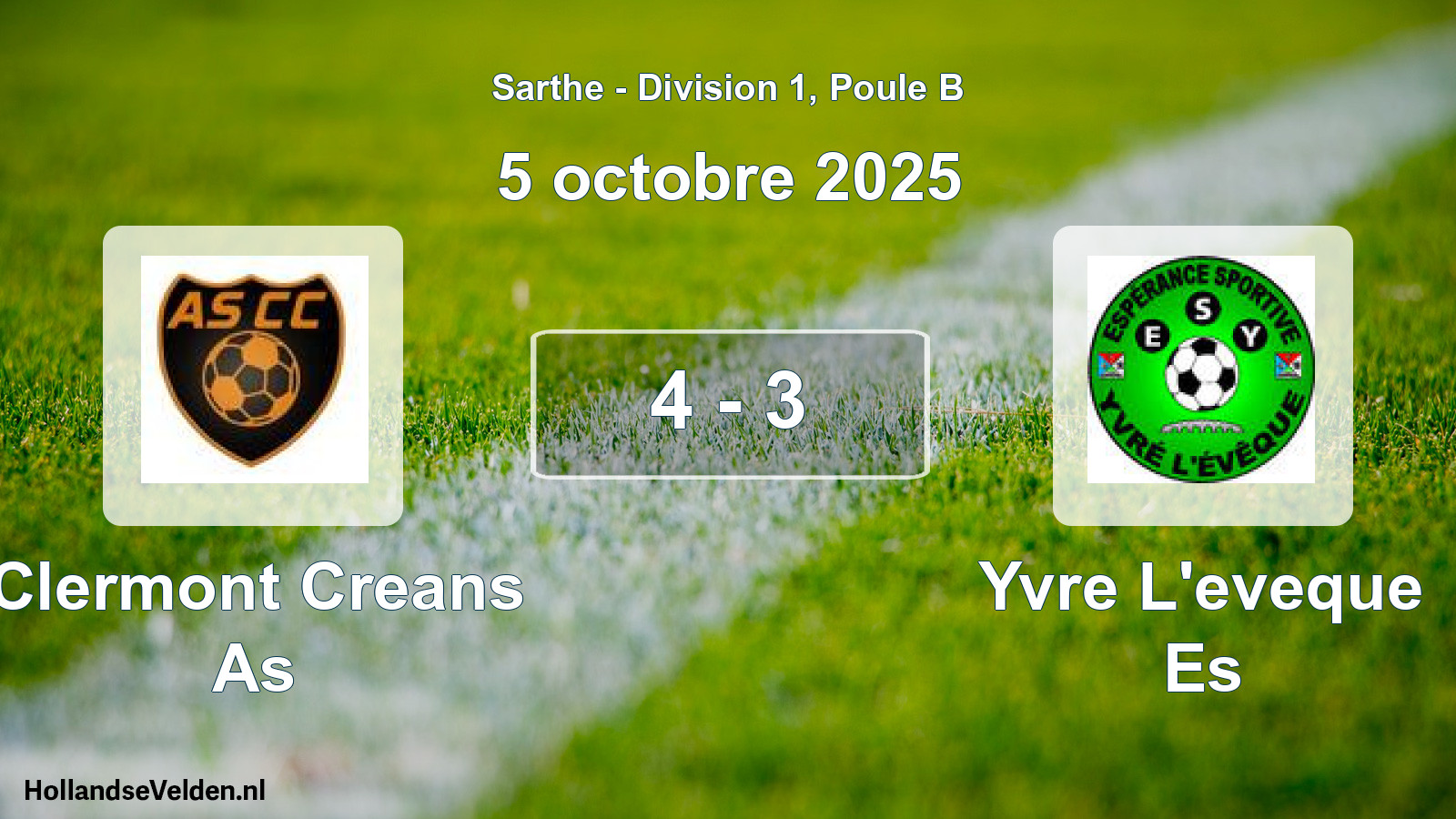 Gespeelde wedstrijd: Clermont Creans As - Yvre L'eveque Es 4 - 3 (5 octobre 2025)