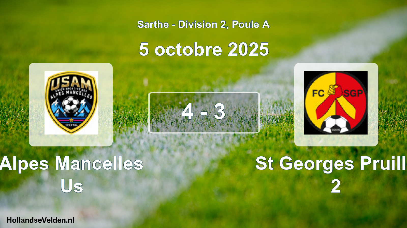Gespeelde wedstrijd: Alpes Mancelles Us - St Georges Pruille 2 4 - 3 (5 oktober 2025)