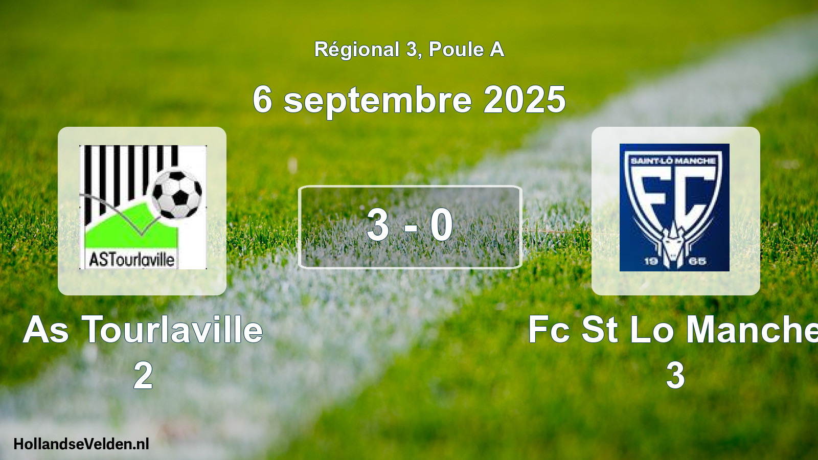Gespeelde wedstrijd: As Tourlaville 2 - Fc St Lo Manche 3 3 - 0 (6 september 2025)