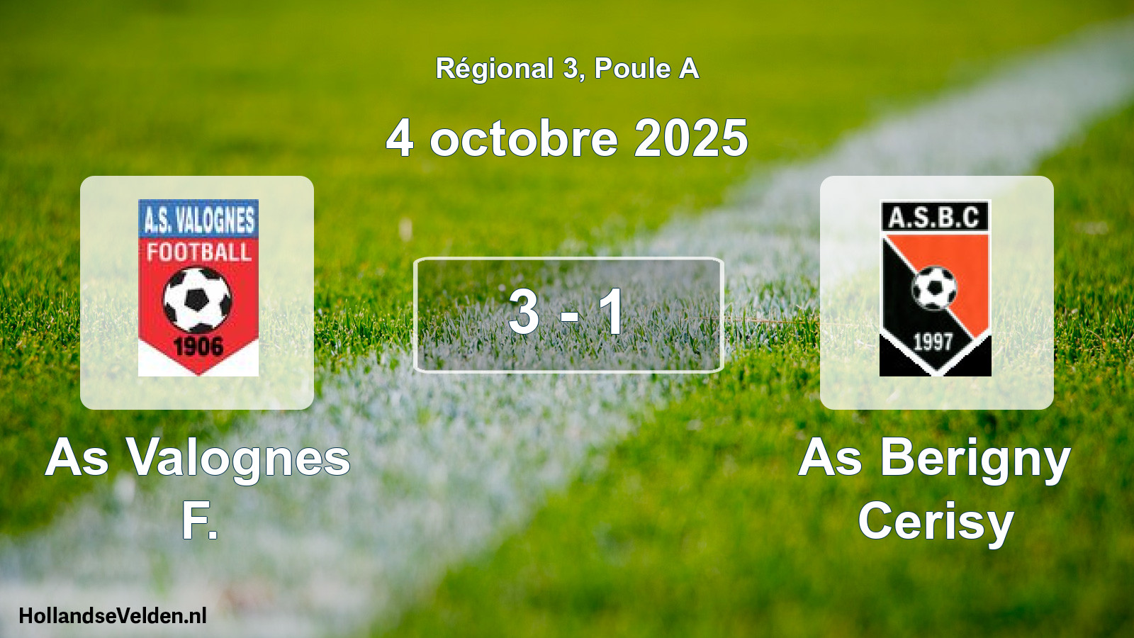 Gespeelde wedstrijd: As Valognes F. - As Berigny Cerisy 3 - 1 (4 octobre 2025)