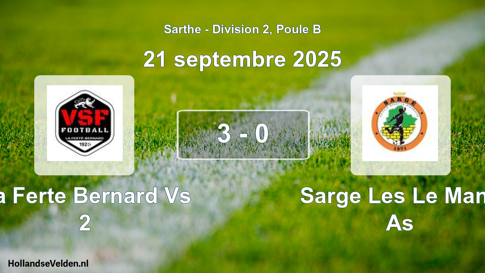 Gespeelde wedstrijd: La Ferte Bernard Vs 2 - Sarge Les Le Mans As 3 - 0 (21 septembre 2025)