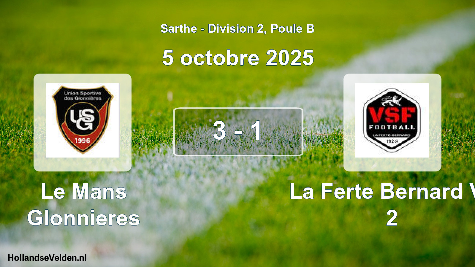 Gespeelde wedstrijd: Le Mans Glonnieres - La Ferte Bernard Vs 2 3 - 1 (5 oktober 2025)