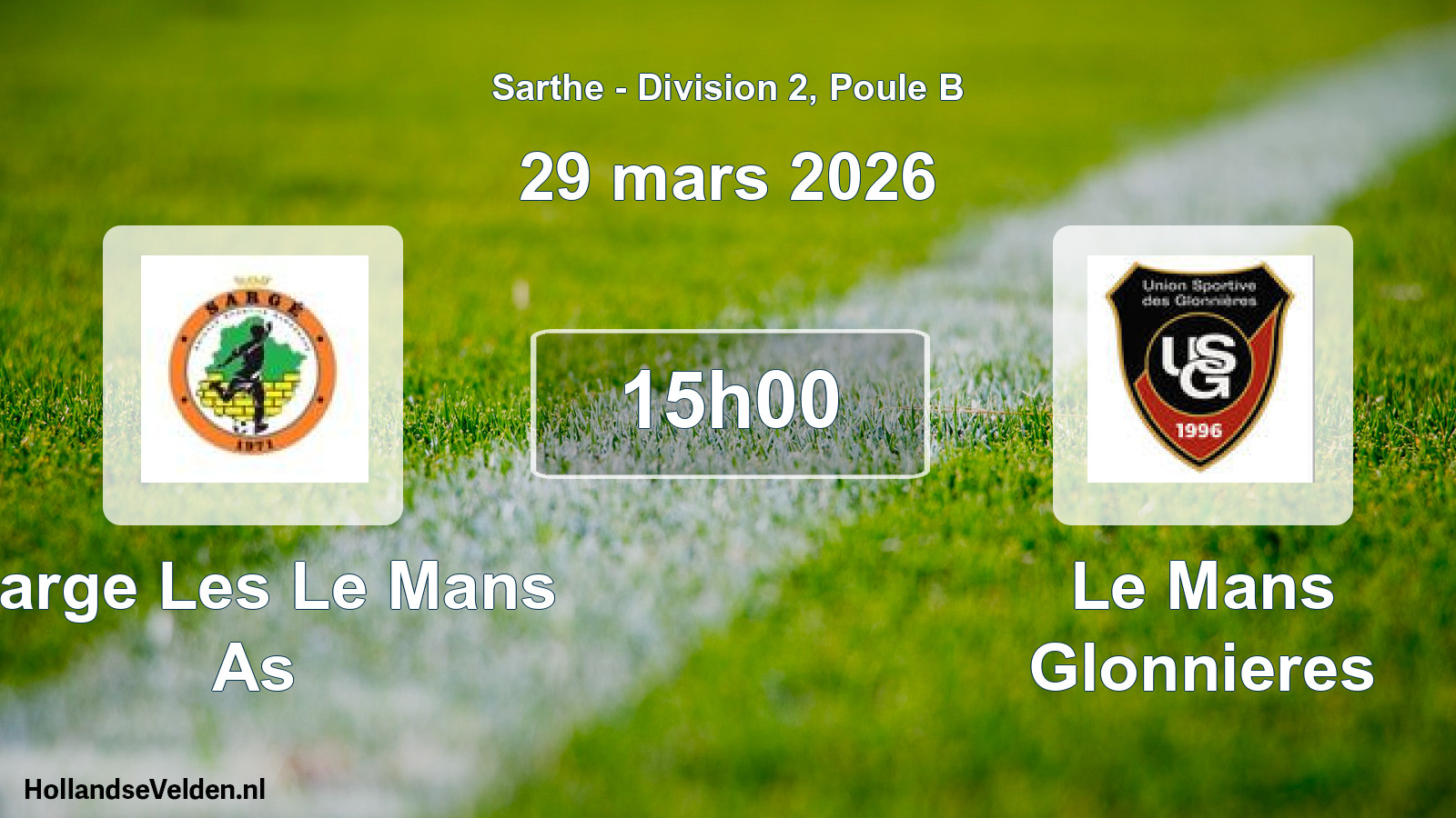 Geplande wedstrijd: Sarge Les Le Mans As - Le Mans Glonnieres (29 mars 2026)