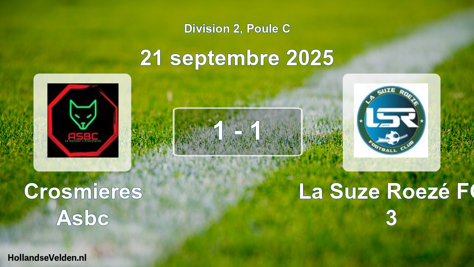 Gespeelde wedstrijd: Crosmieres Asbc - La Suze Roezé FC 3 1 - 1 (21 september 2025)