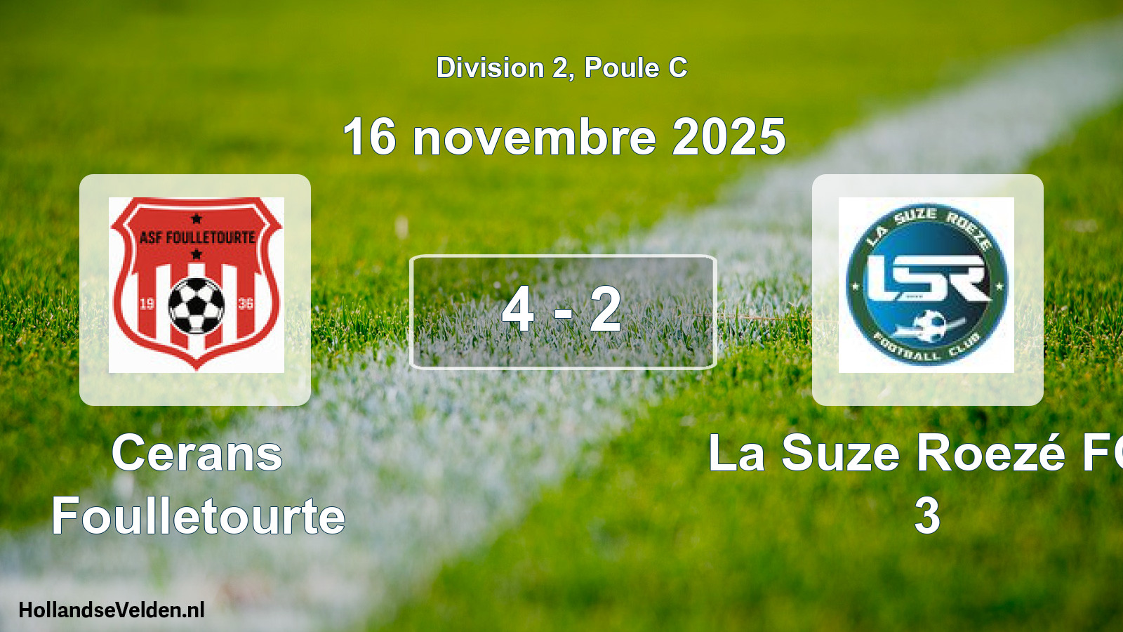 Gespeelde wedstrijd: Cerans Foulletourte - La Suze Roezé FC 3 4 - 2 (16 november 2025)