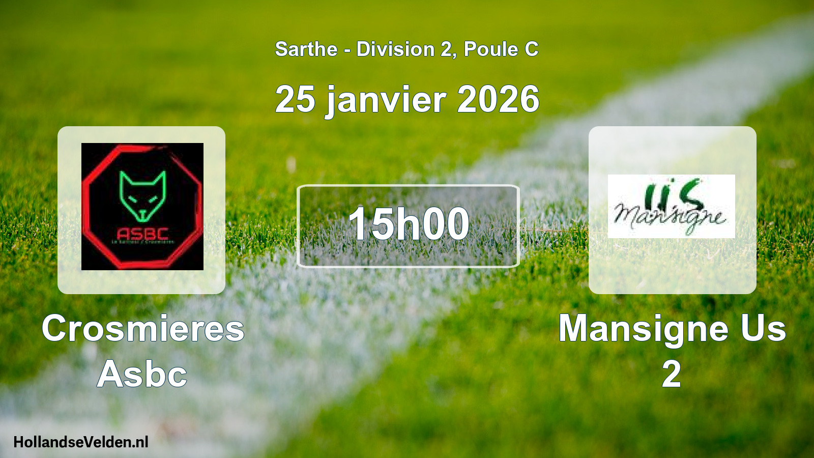 Geplande wedstrijd: Crosmieres Asbc - Mansigne Us 2 (25 janvier 2026)