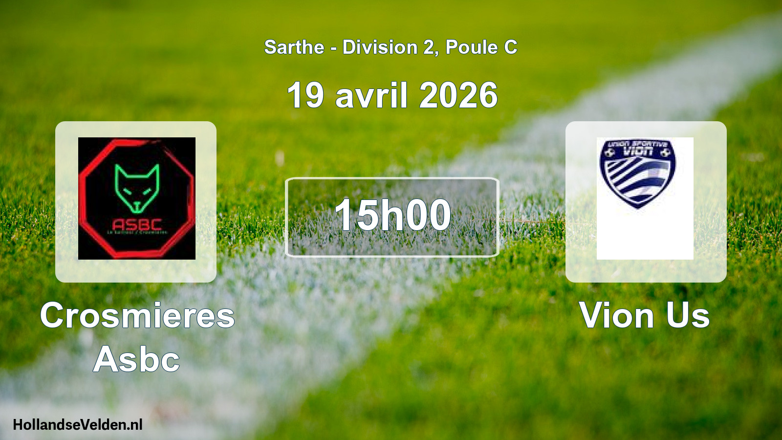 Geplande wedstrijd: Crosmieres Asbc - Vion Us (19 april 2026)