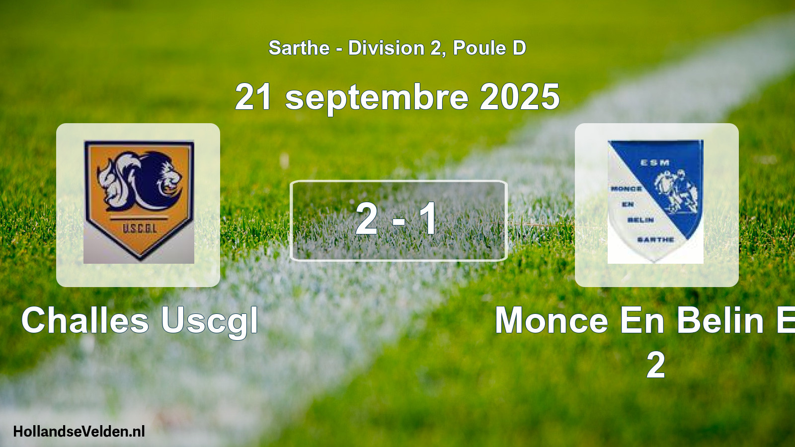 Gespeelde wedstrijd: Challes Uscgl - Monce En Belin Es 2 2 - 1 (21 septembre 2025)