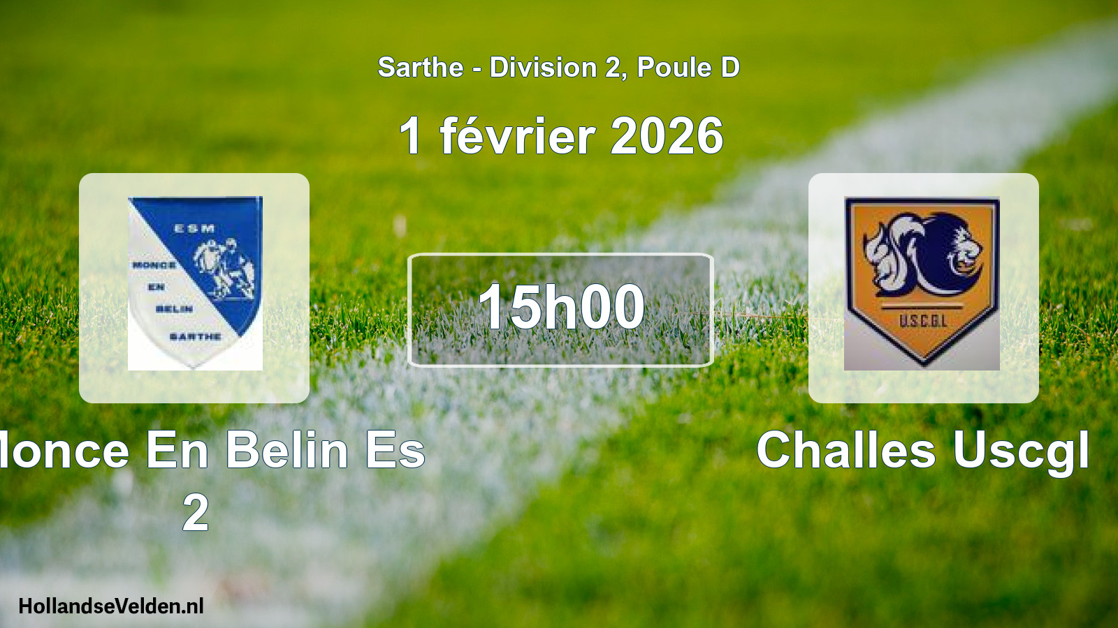 Geplande wedstrijd: Monce En Belin Es 2 - Challes Uscgl (1 février 2026)
