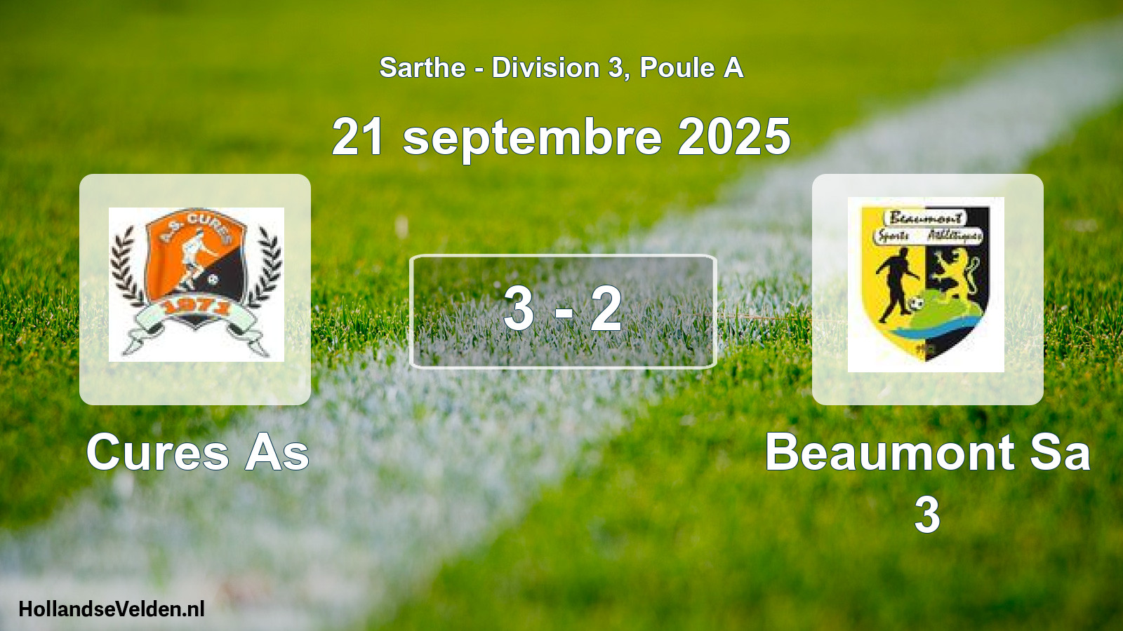 Gespeelde wedstrijd: Cures As - Beaumont Sa 3 3 - 2 (21 septembre 2025)