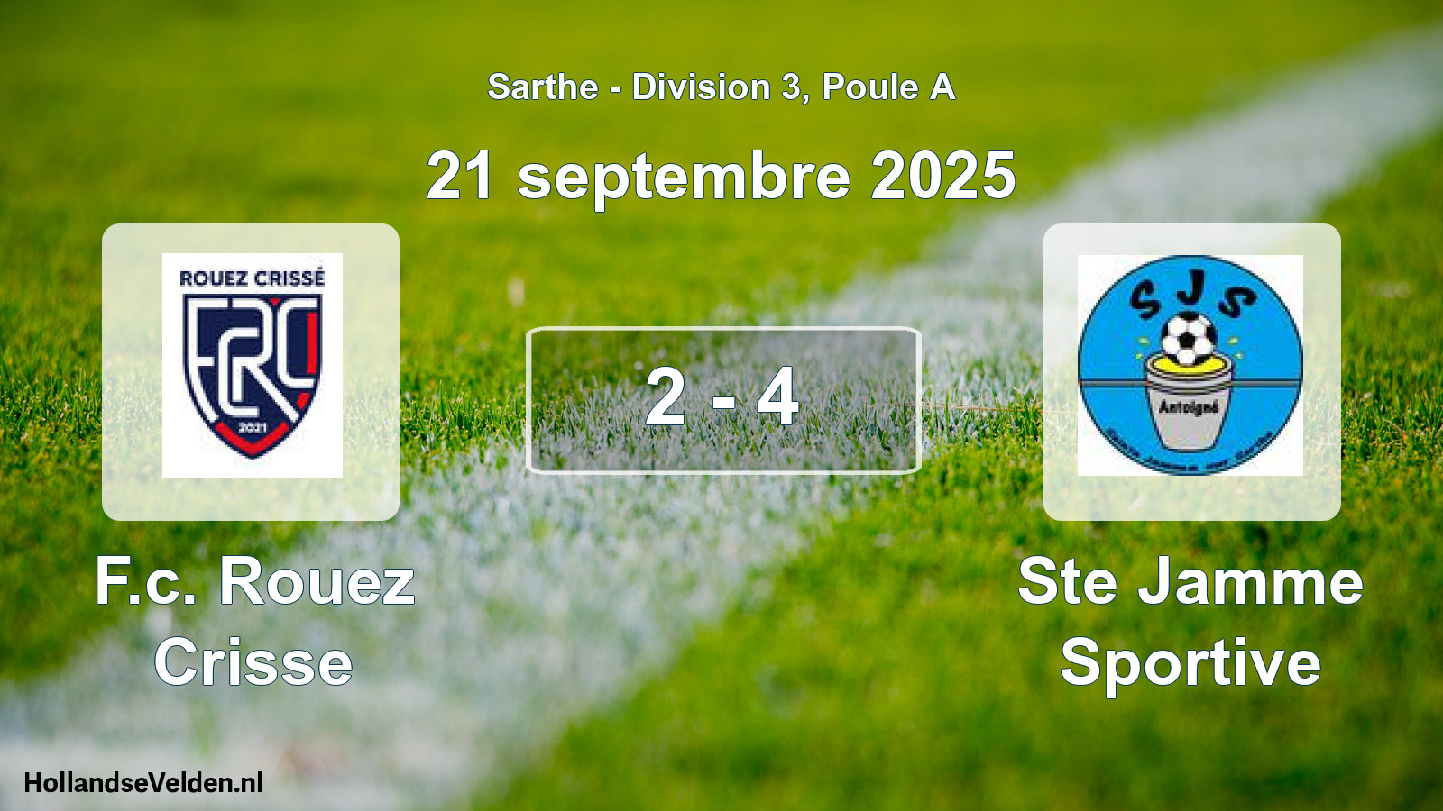 Gespeelde wedstrijd: F.c. Rouez Crisse - Ste Jamme Sportive 2 - 4 (21 septembre 2025)