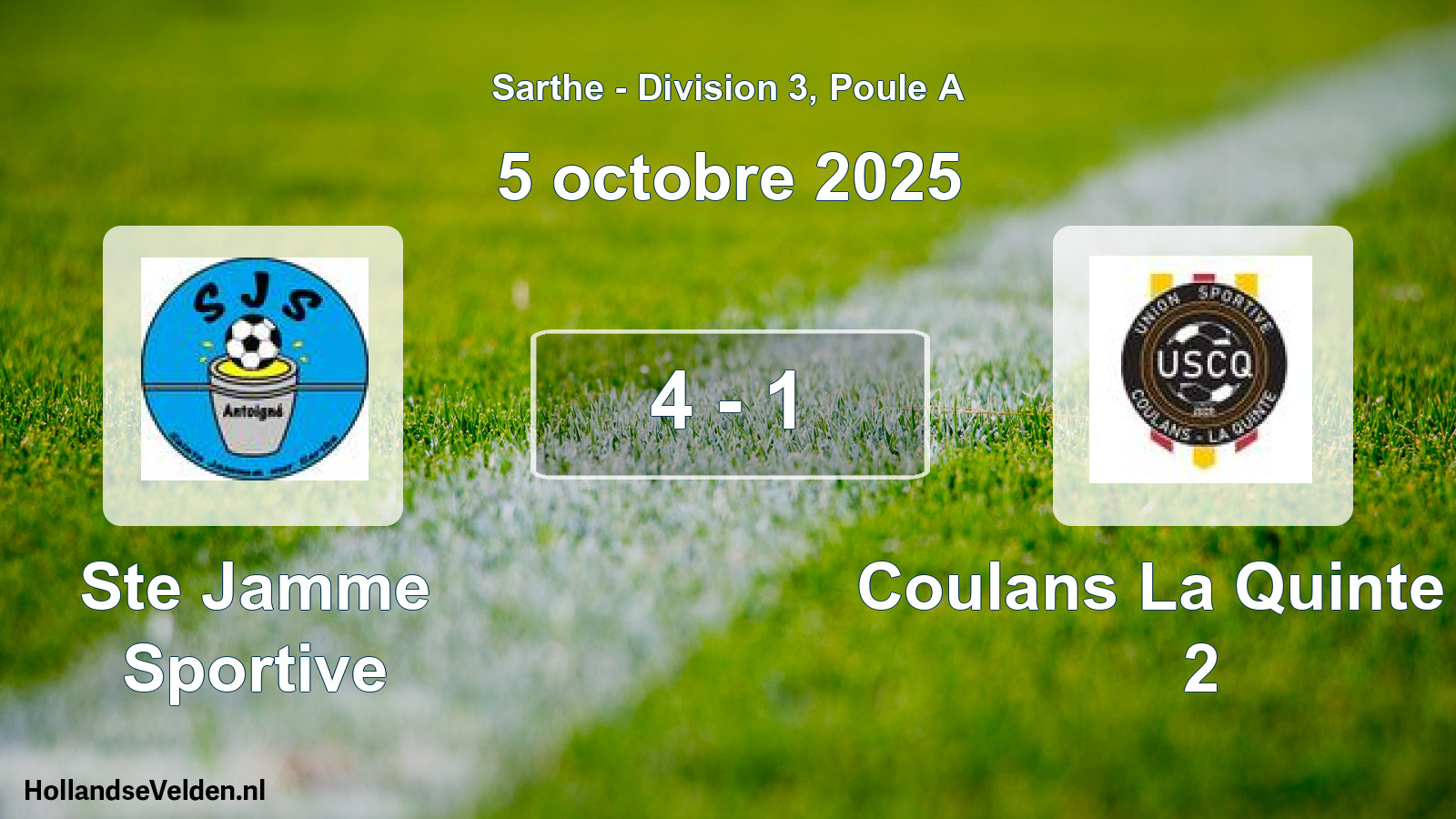 Total number of matches played: Ste Jamme Sportive - Coulans La Quinte Us 2 4 - 1 (5 October 2025)
