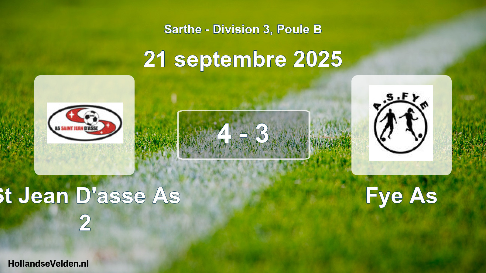 Gespeelde wedstrijd: St Jean D'asse As 2 - Fye As 4 - 3 (21 septembre 2025)