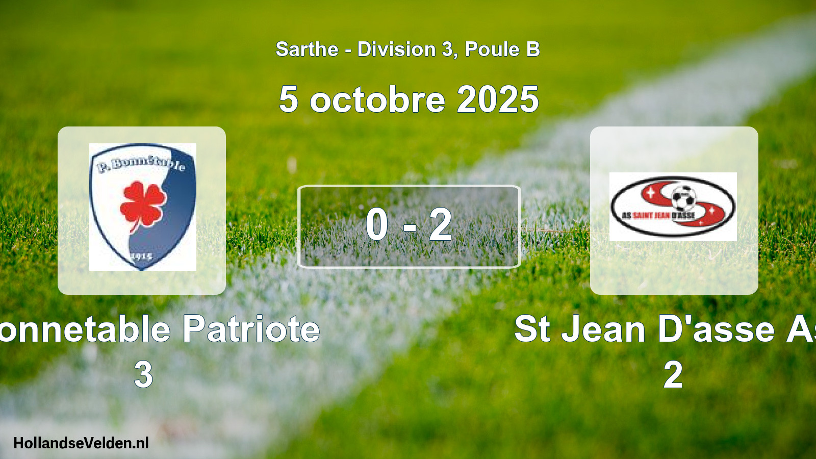 Gespeelde wedstrijd: Bonnetable Patriote 3 - St Jean D'asse As 2 0 - 2 (5 octobre 2025)