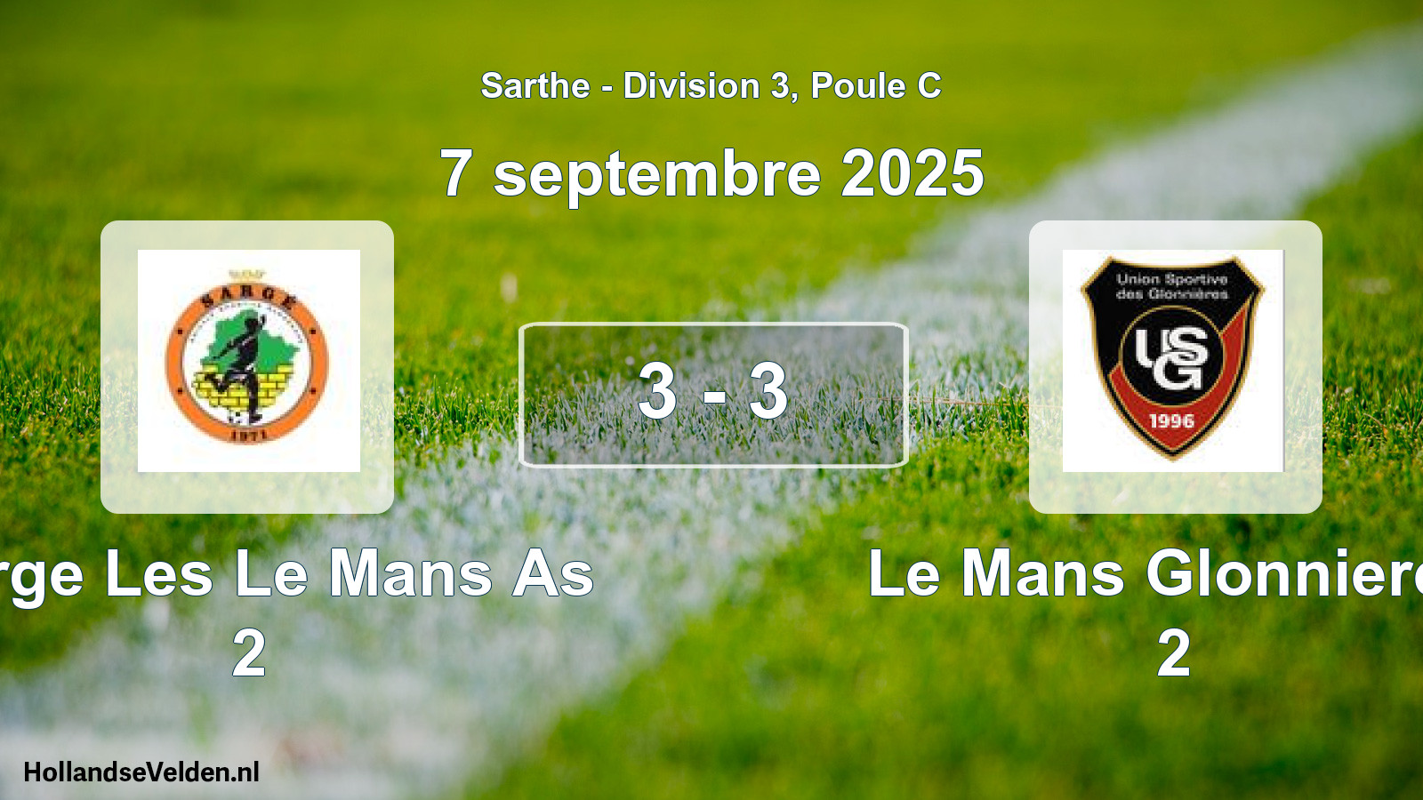 Total number of matches played: Sarge Les Le Mans As 2 - Le Mans Glonnieres 2 3 - 3 (7 September 2025)