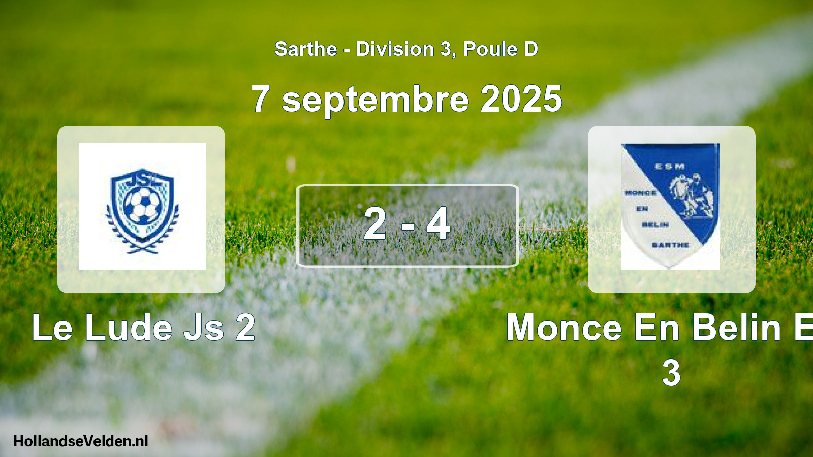 Gespeelde wedstrijd: Le Lude Js 2 - Monce En Belin Es 3 2 - 4 (7 september 2025)