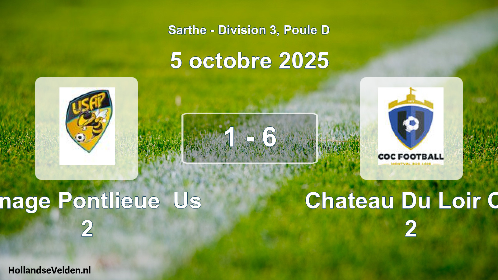 Gespeelde wedstrijd: Arnage Pontlieue Us 2 - Chateau Du Loir Co 2 1 - 6 (5 oktober 2025)
