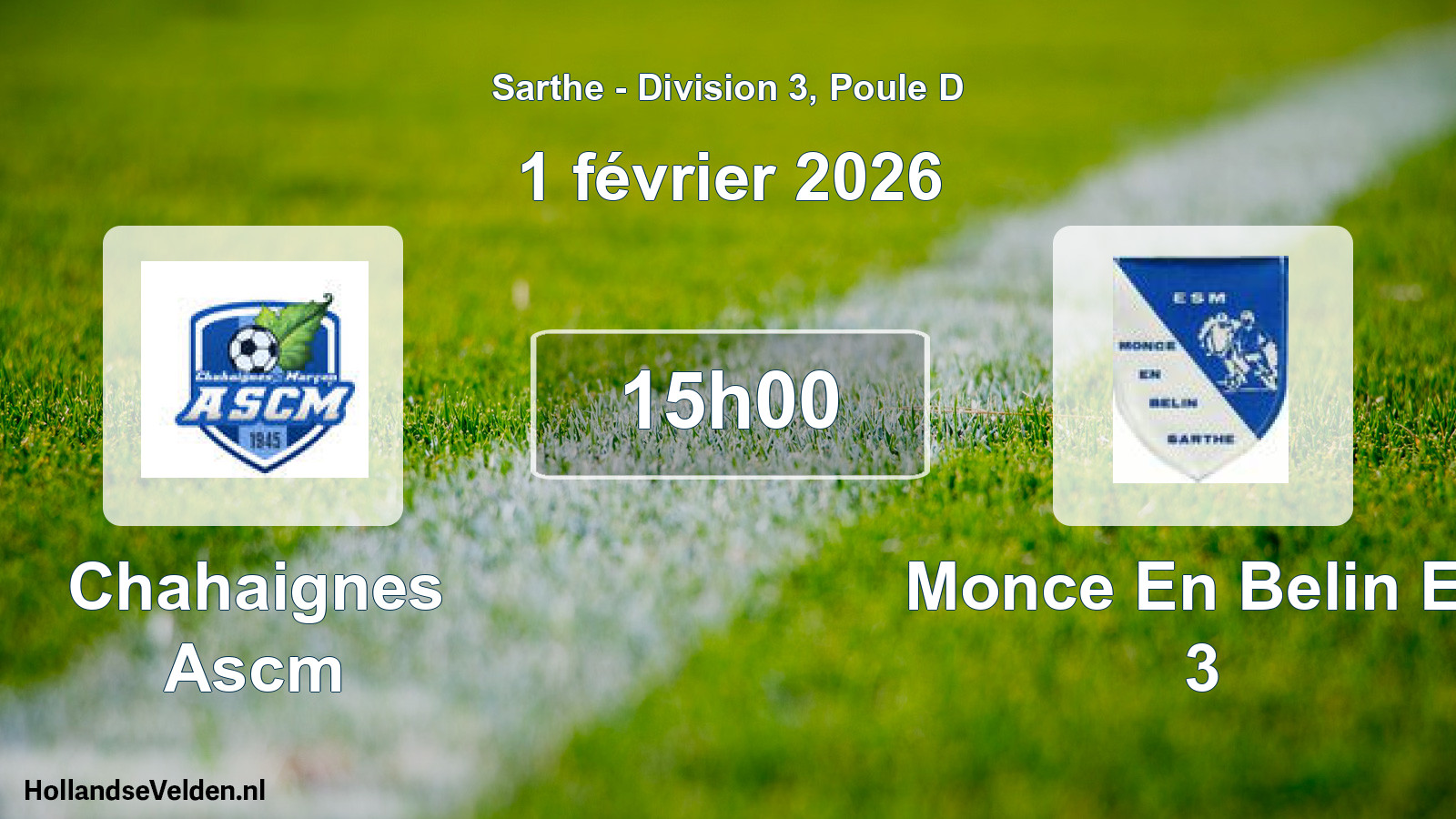 Geplande wedstrijd: Chahaignes Ascm - Monce En Belin Es 3 (1 février 2026)