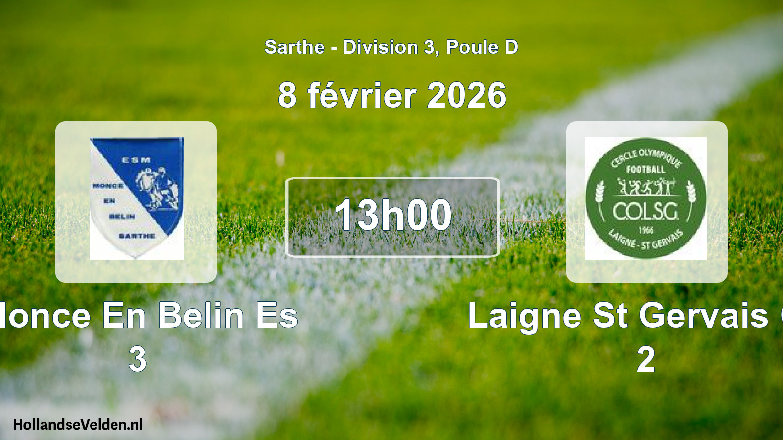 Geplande wedstrijd: Monce En Belin Es 3 - Laigne St Gervais Co 2 (8 februari 2026)