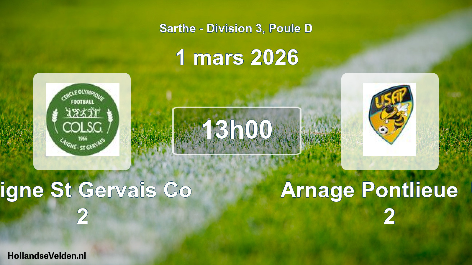 Geplande wedstrijd: Laigne St Gervais Co 2 - Arnage Pontlieue Us 2 (1 maart 2026)