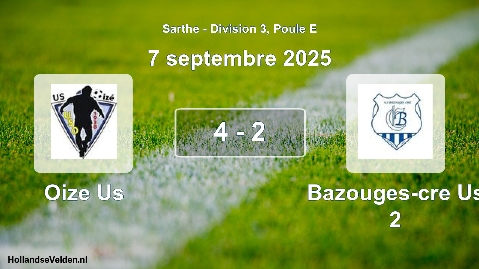 Gespeelde wedstrijd: Oize Us - Bazouges-cre Us 2 4 - 2 (7 septembre 2025)